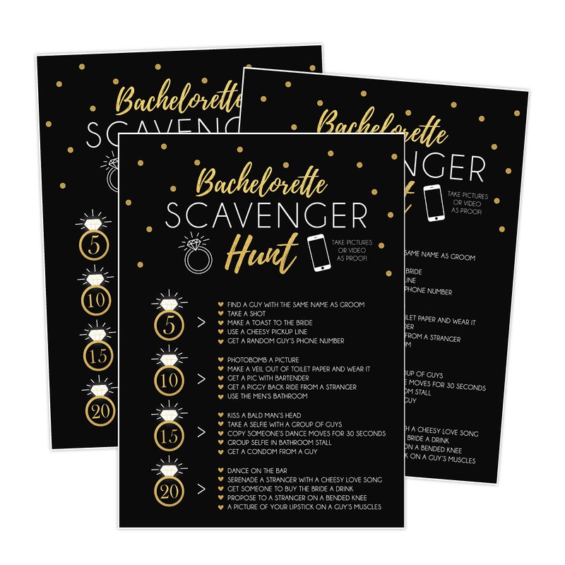 Your Main Event Prints 25 Bachelorette Scavenger Hunt Party Games, Drinking Game and Dares, Fun Novelty Cards for Girls Night Out - Image 1